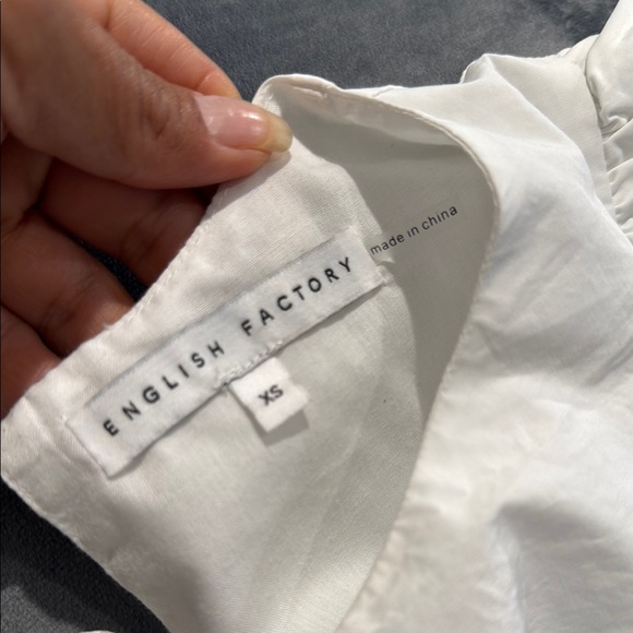 English Factory Size XS White and Blue Bubble Mini dress  Balloon Short Sleeve - Picture 2 of 15